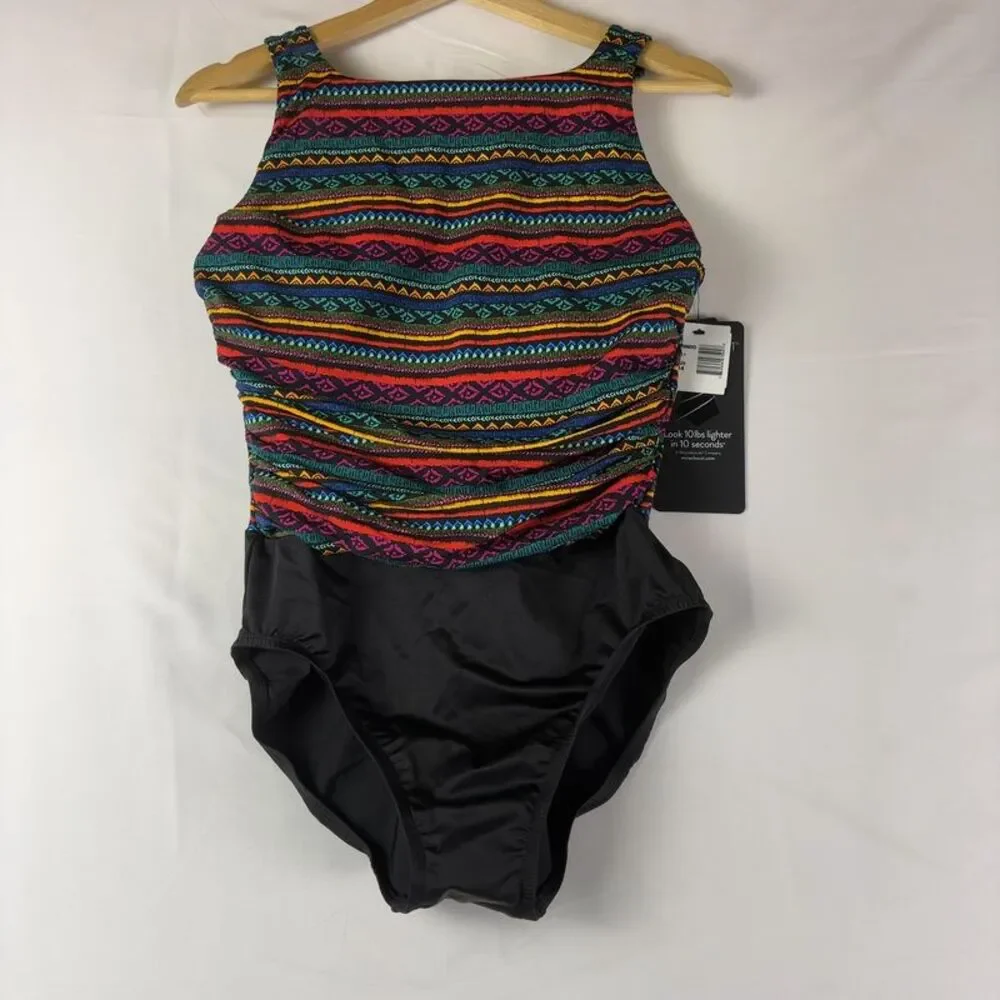 Miraclesuit Multicolor Patterned & Black One-Piece Swimsuit